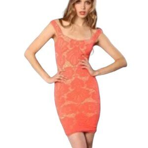 Intimately FREE PEOPLE Orange/Pink Stretch Lace Body Con Mini Dress - XS/S